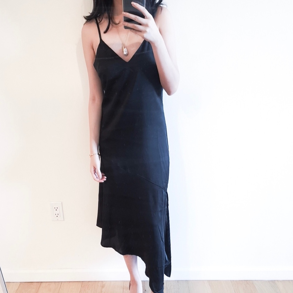 Stelen black side slit slip dress